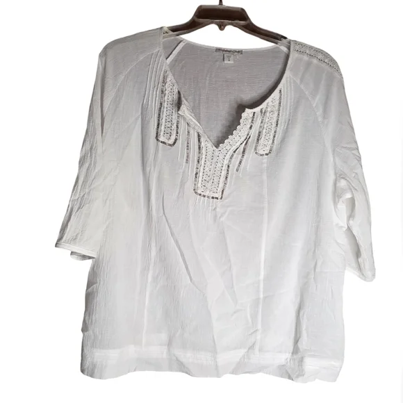 Coldwater Creek White Cotton Blouse with Crochet Trim Size 1X (18) - Picture 1 of 3
